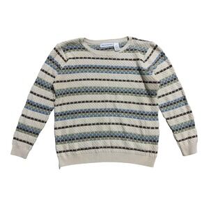 Alfred Dunner Sweater Womens Petite XL Beige Striped Knit Pullover Made USA